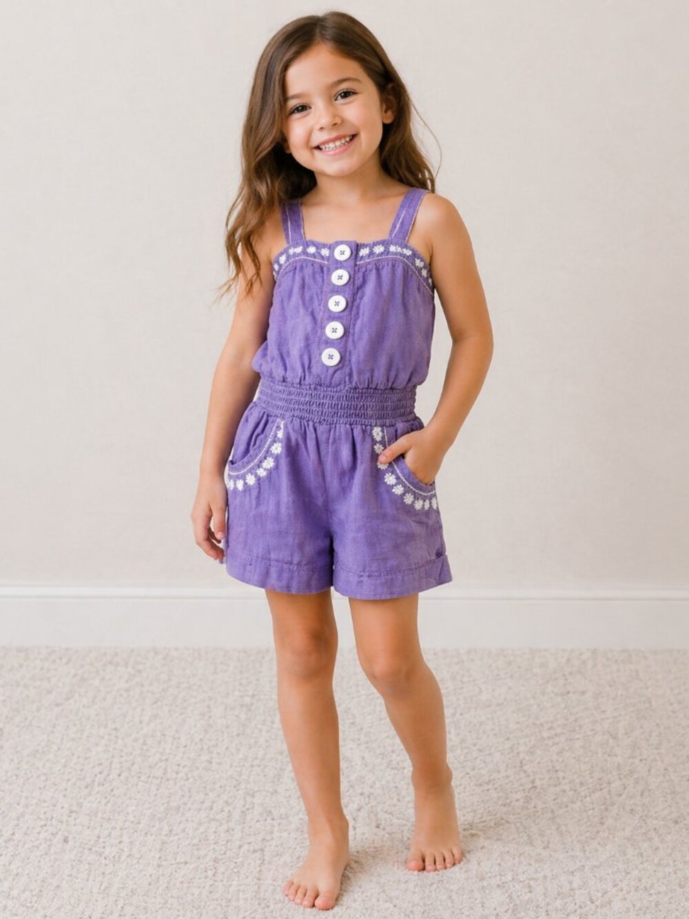 pumpkin patch Purple Daisy Button-Front Romper